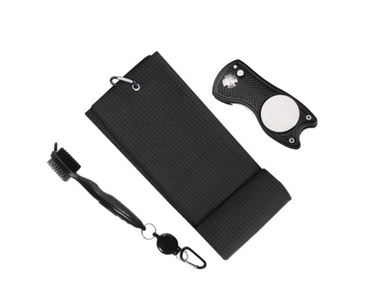 Golf Accessoires Set - Golf Handdoek + Golf Pitchfork + Golf Borstel